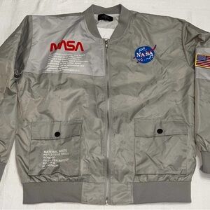 ASSTseries Bomber Jacket NASA Gray Adult Windbreaker Jacket Coat ~ XL